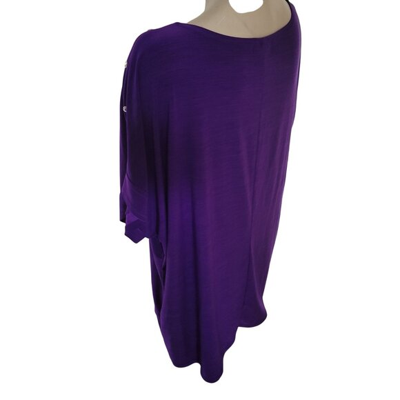 Diana Belle Womens Purple Scoop Neck Top 3X With Button Shoulder Details & Short - Picture 3 of 5